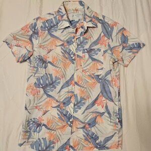 American Eagle Men’s Hawaiian Resort Shirt – XS – Blue & Coral Tropical Print